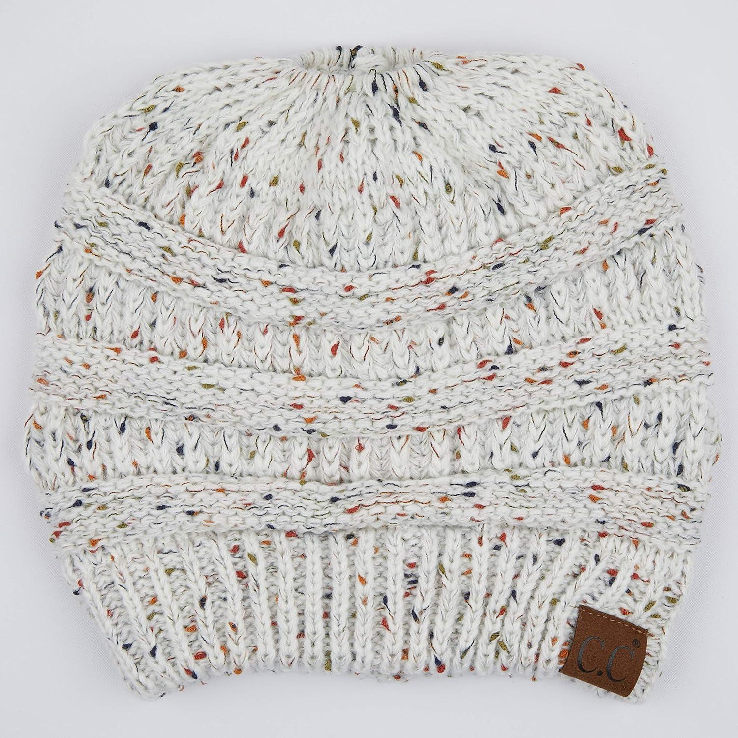 imageCC Ribbed Confetti Knit Beanie Tail Hat for Adult MB33Ivory
