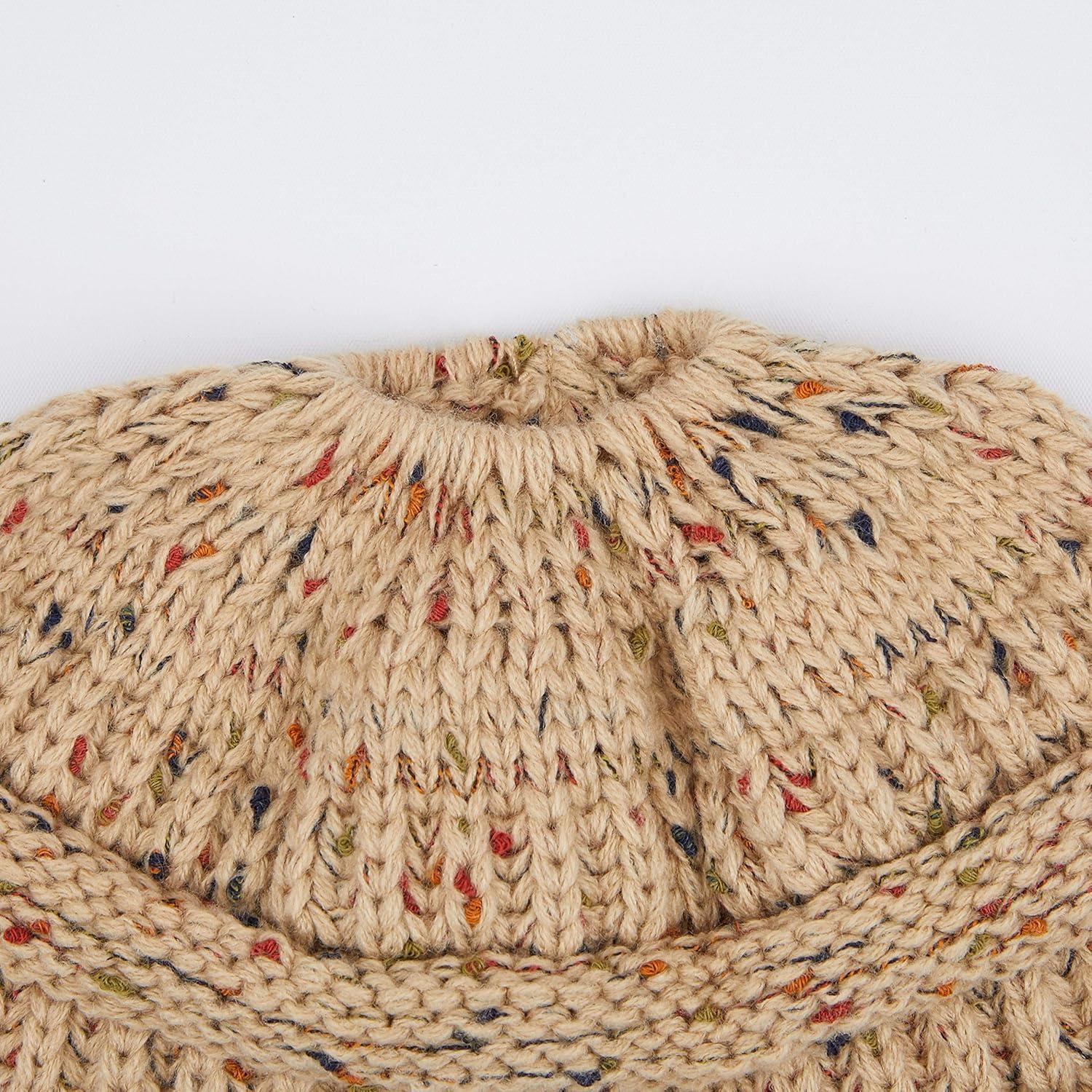 imageCC Ribbed Confetti Knit Beanie Tail Hat for Adult MB33Latte