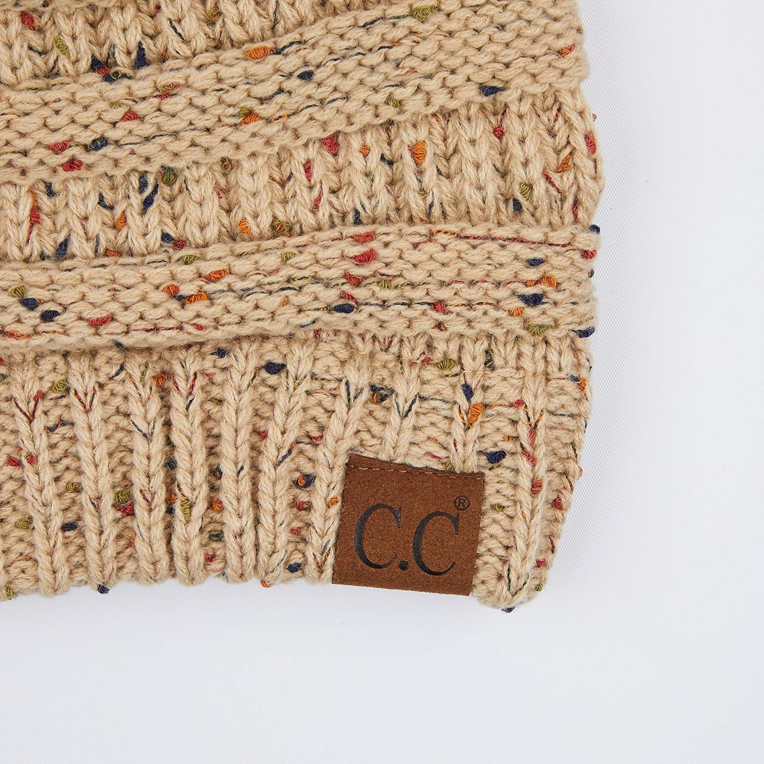 imageCC Ribbed Confetti Knit Beanie Tail Hat for Adult MB33Latte