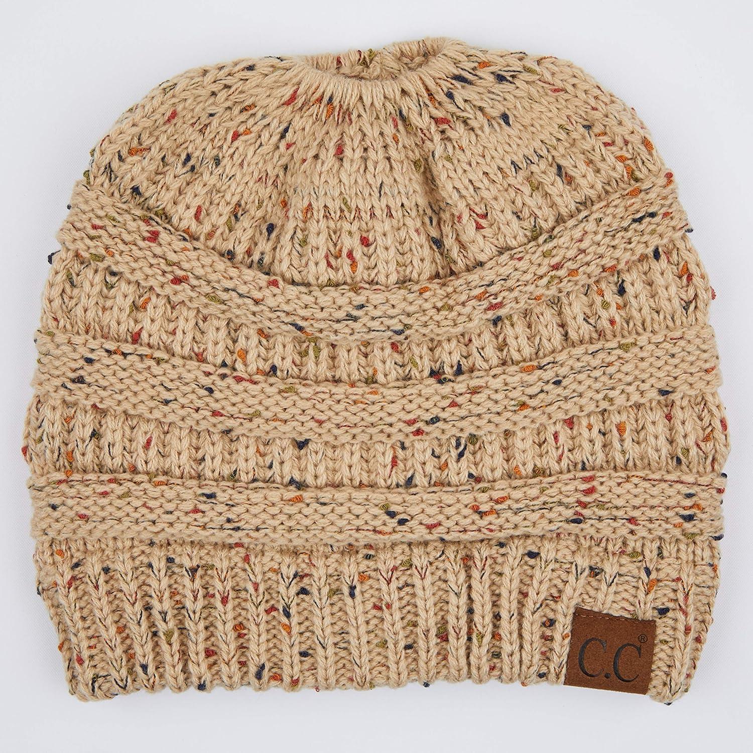 imageCC Ribbed Confetti Knit Beanie Tail Hat for Adult MB33Latte