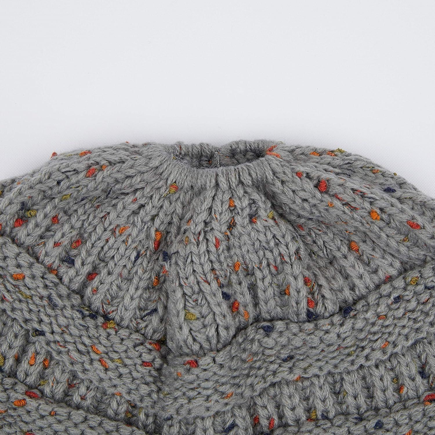 imageCC Ribbed Confetti Knit Beanie Tail Hat for Adult MB33Natual Grey