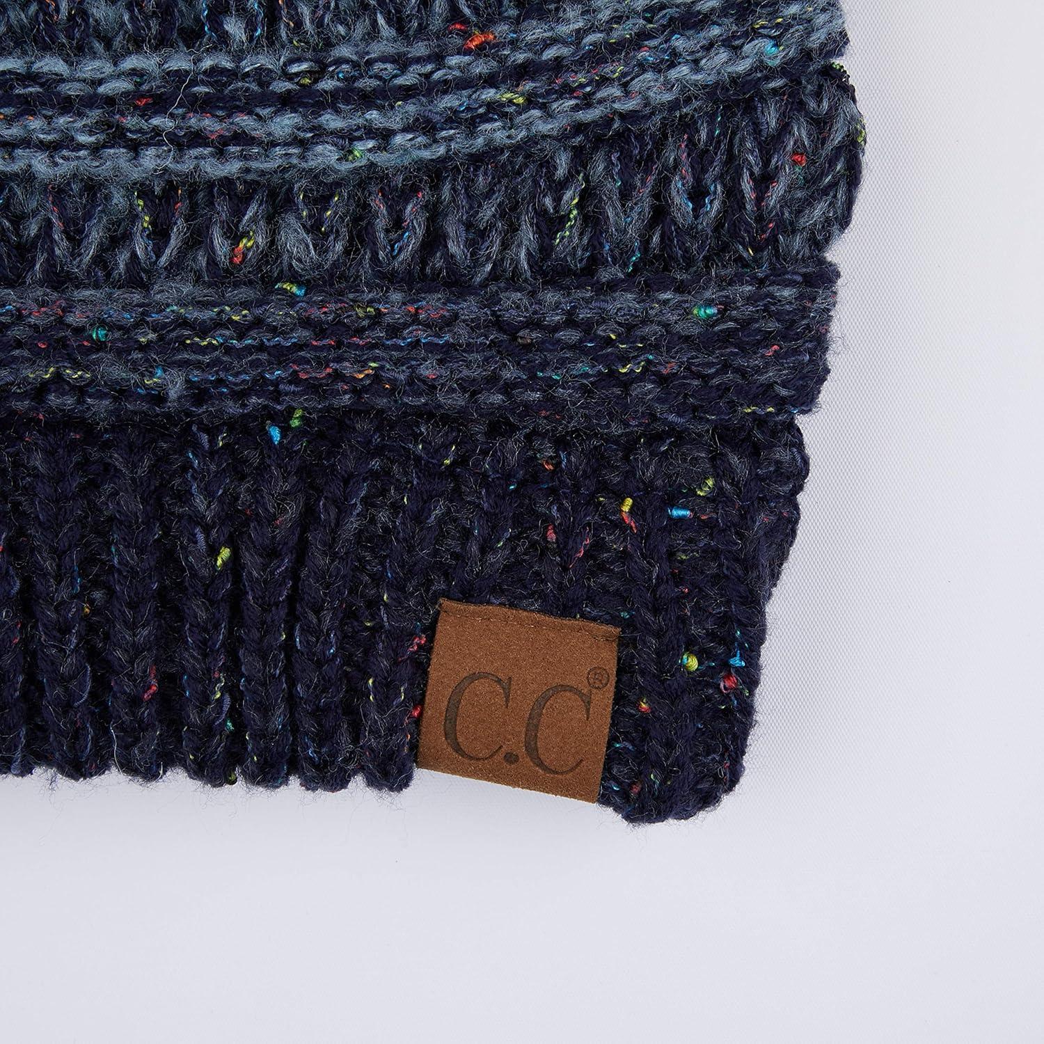 imageCC Ribbed Confetti Knit Beanie Tail Hat for Adult MB33Navy Ombre