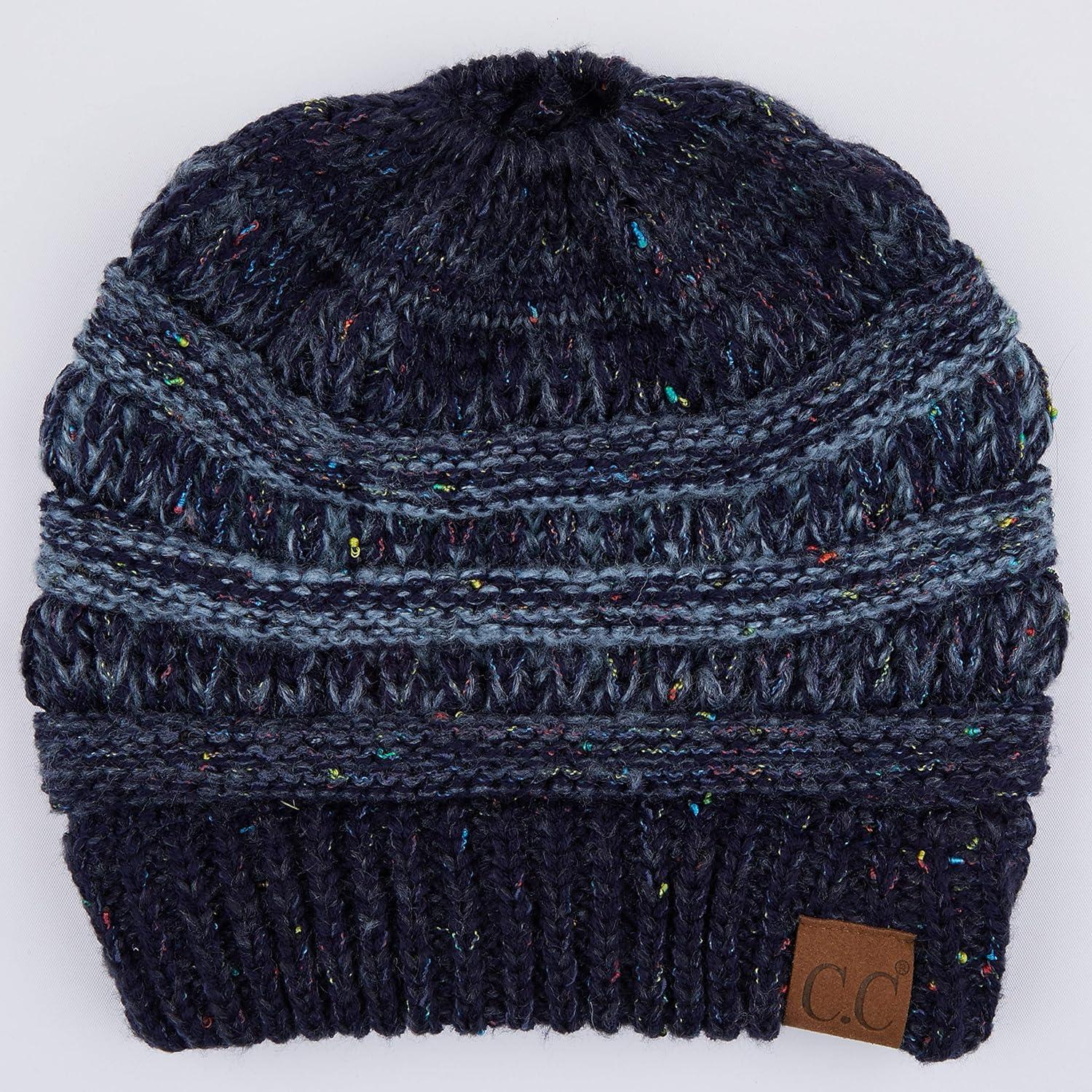 imageCC Ribbed Confetti Knit Beanie Tail Hat for Adult MB33Navy Ombre