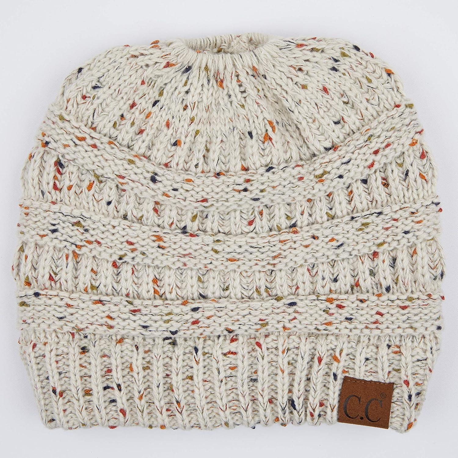 imageCC Ribbed Confetti Knit Beanie Tail Hat for Adult MB33Oatmeal