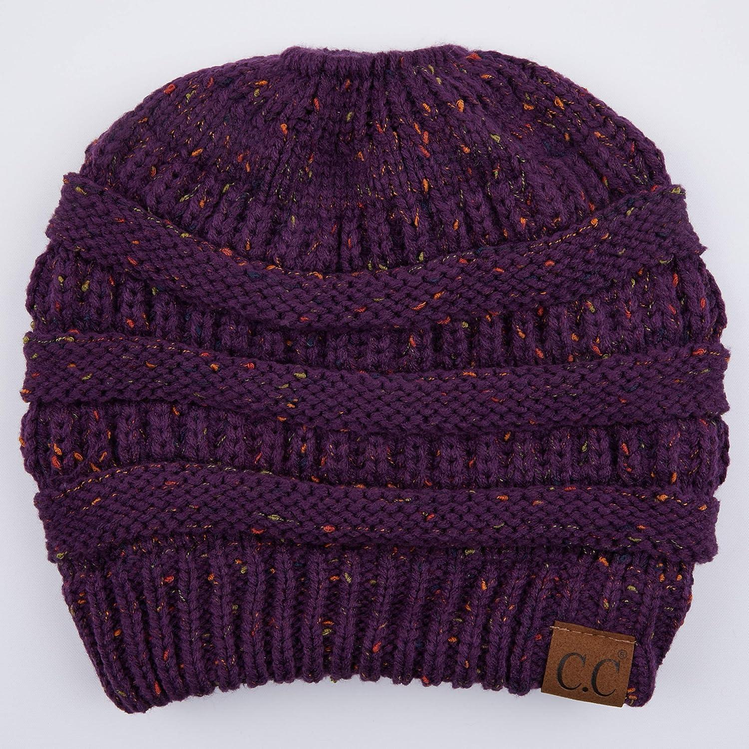 imageCC Ribbed Confetti Knit Beanie Tail Hat for Adult MB33Purple