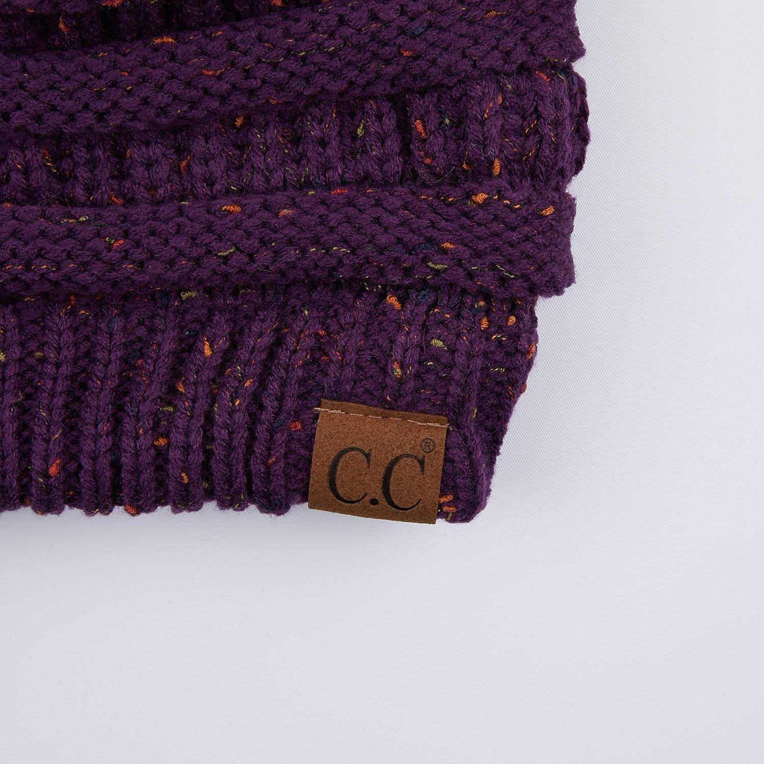 imageCC Ribbed Confetti Knit Beanie Tail Hat for Adult MB33Purple