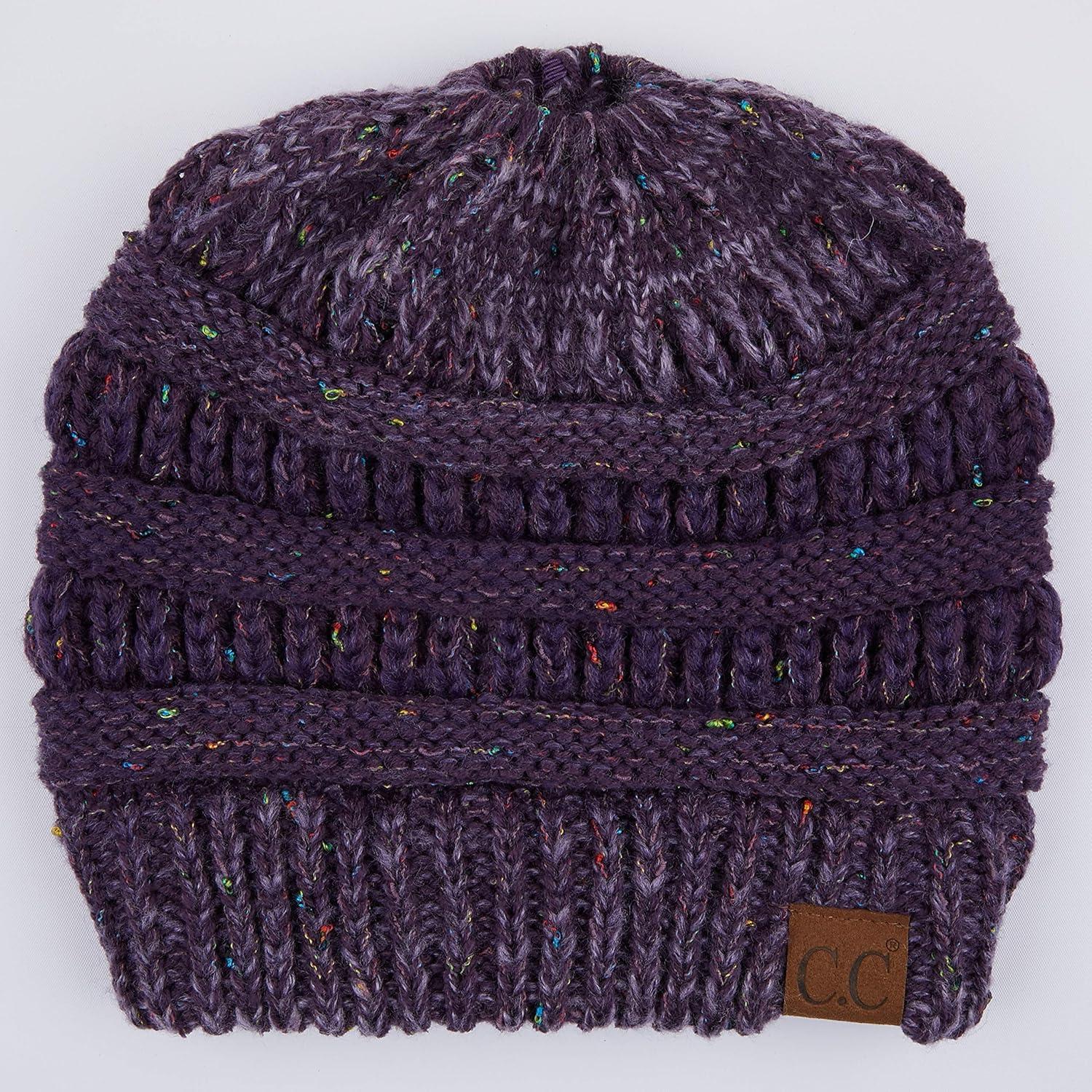 imageCC Ribbed Confetti Knit Beanie Tail Hat for Adult MB33Purple Ombre