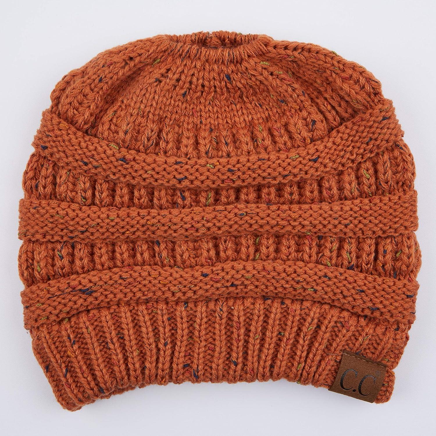 imageCC Ribbed Confetti Knit Beanie Tail Hat for Adult MB33Rust