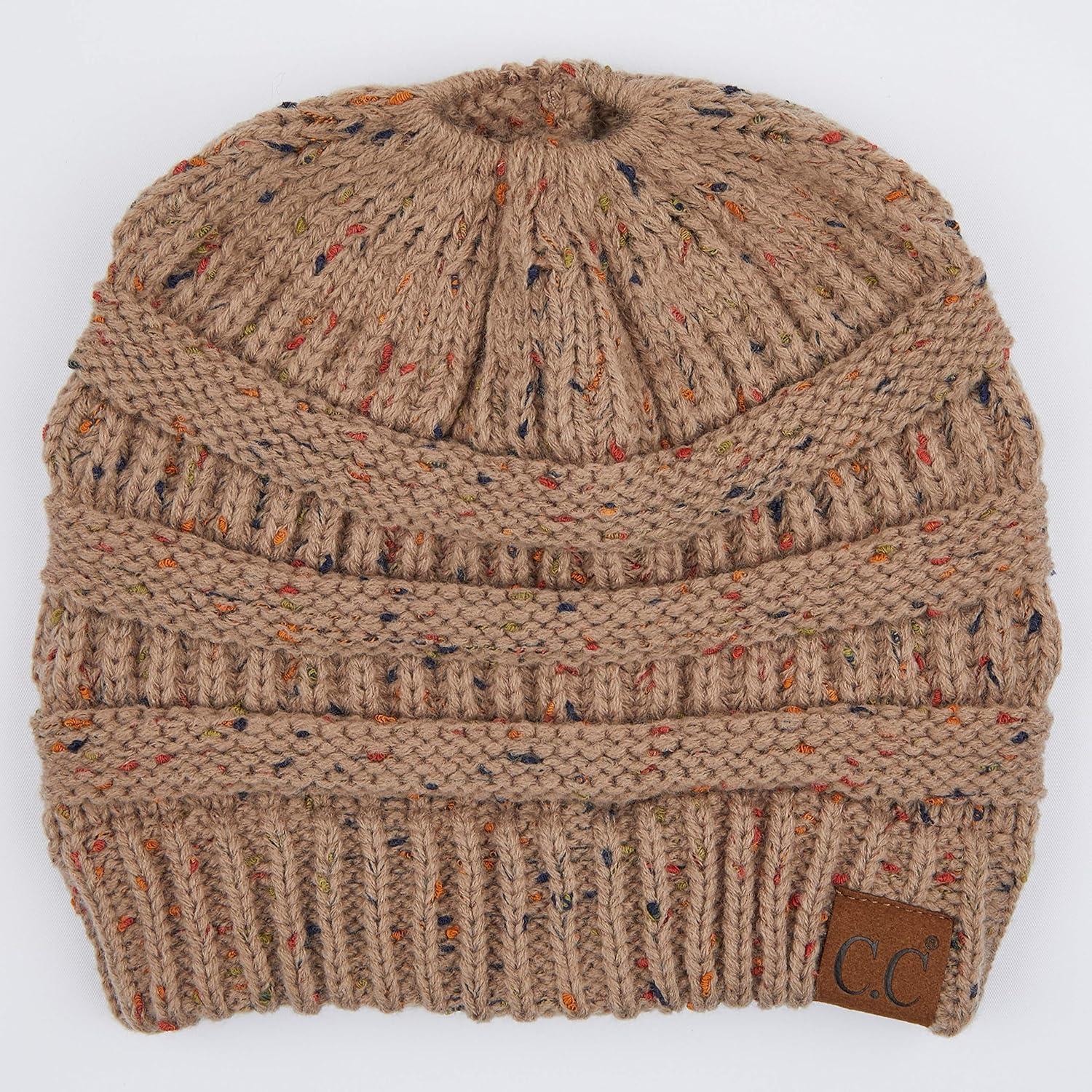 imageCC Ribbed Confetti Knit Beanie Tail Hat for Adult MB33Taupe