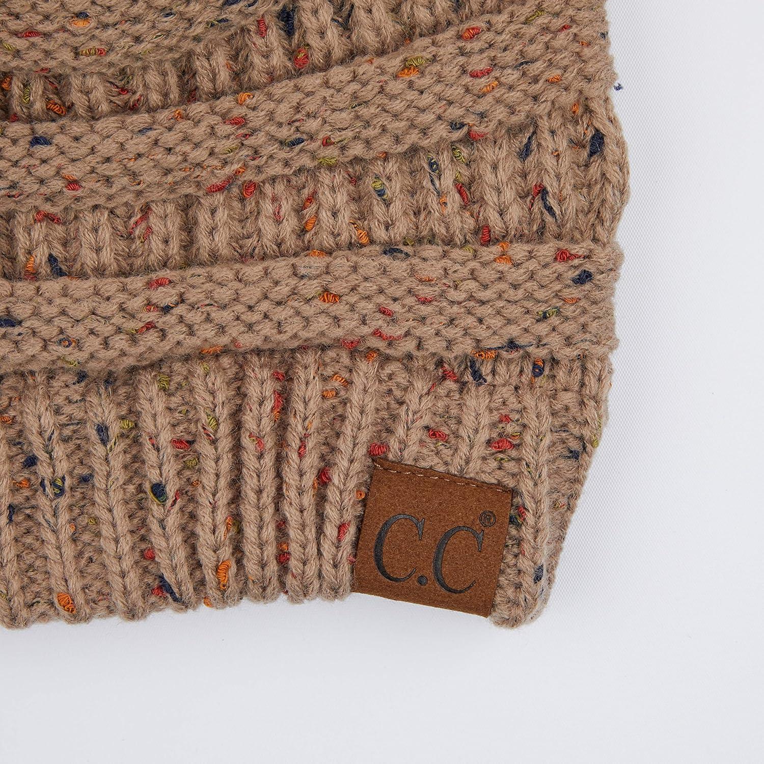 imageCC Ribbed Confetti Knit Beanie Tail Hat for Adult MB33Taupe
