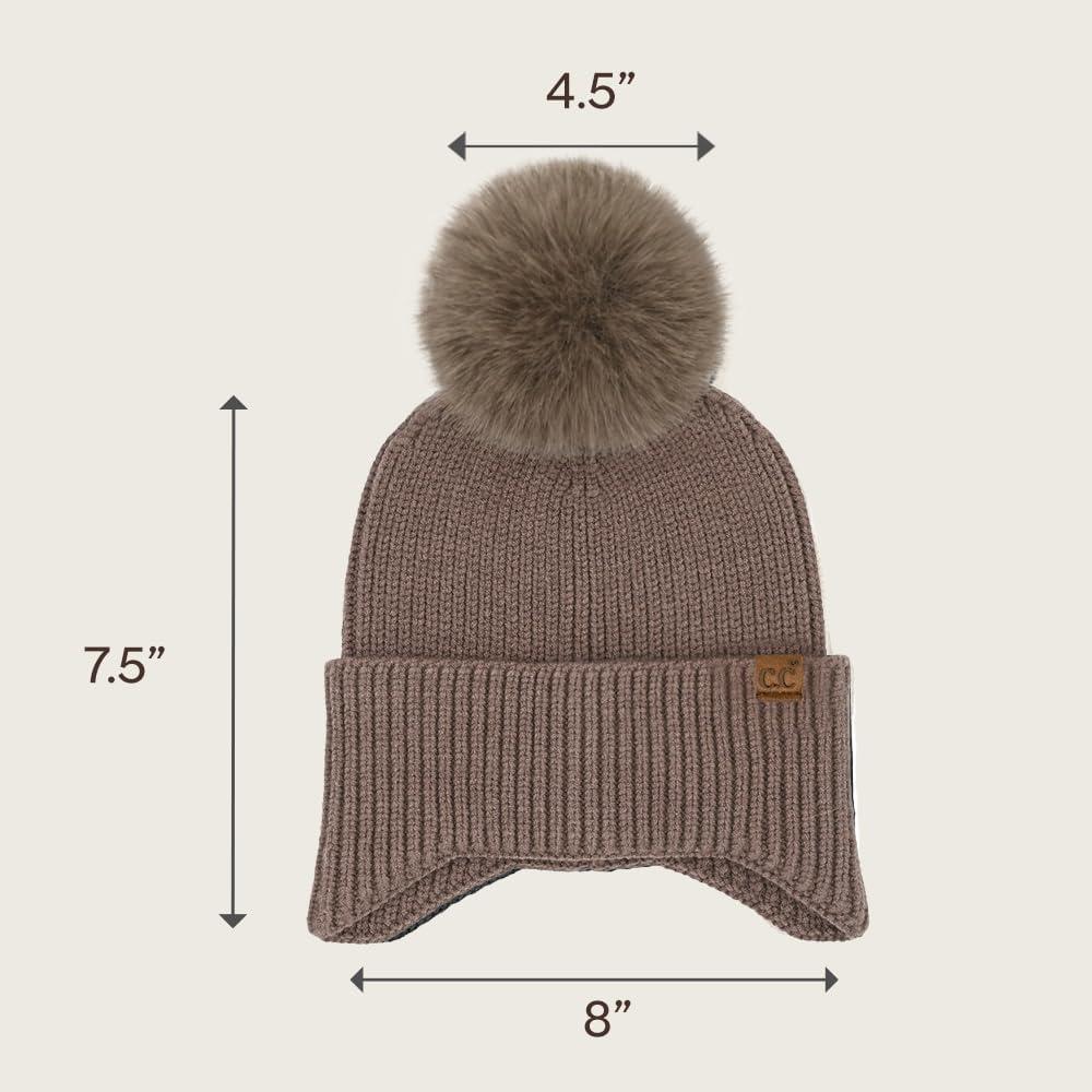 imageCC Sequin Pom Beanie for Women  Acrylic Stretchable Soft Warm Knit Winter Skully Hat with Yarn PomEarflapmocha