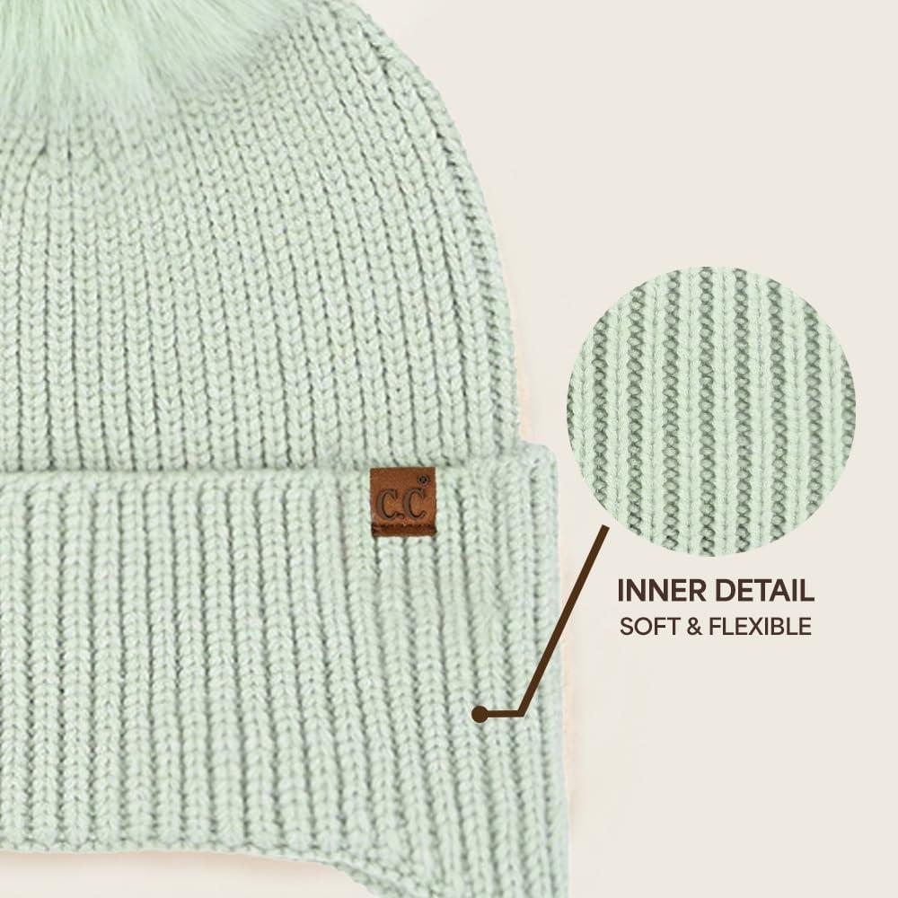 imageCC Sequin Pom Beanie for Women  Acrylic Stretchable Soft Warm Knit Winter Skully Hat with Yarn PomEarflapsage