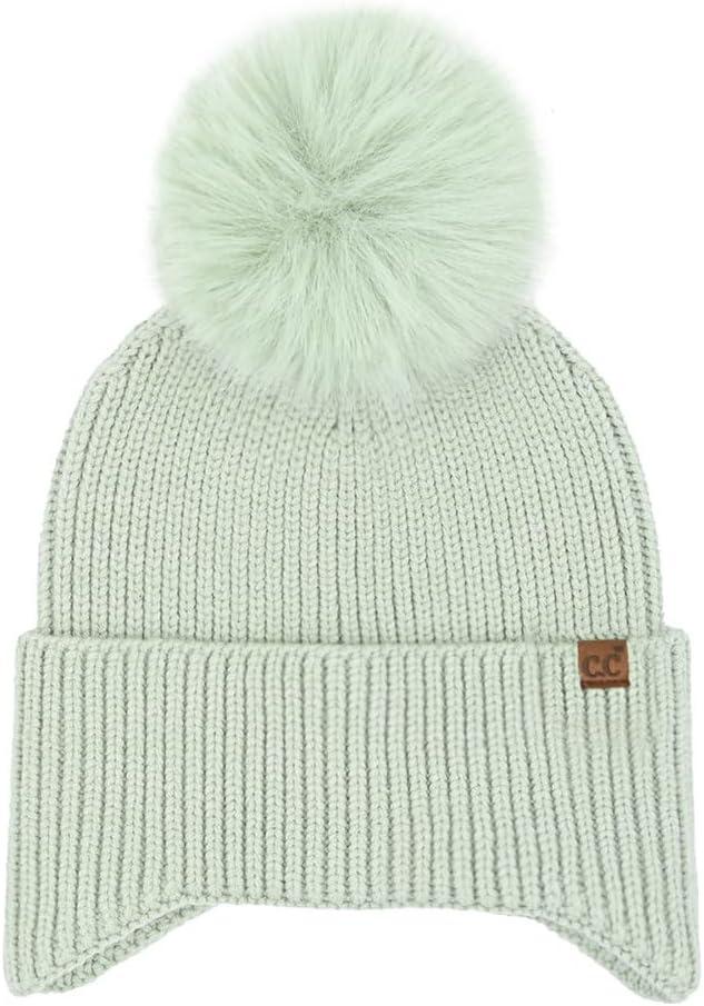 imageCC Sequin Pom Beanie for Women  Acrylic Stretchable Soft Warm Knit Winter Skully Hat with Yarn PomEarflapsage