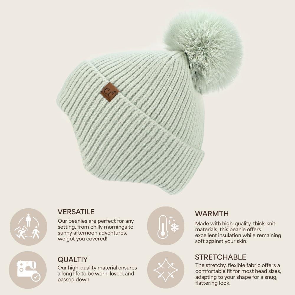 imageCC Sequin Pom Beanie for Women  Acrylic Stretchable Soft Warm Knit Winter Skully Hat with Yarn PomEarflapsage