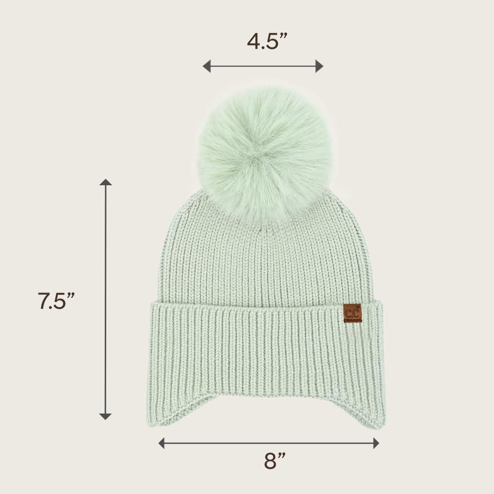 imageCC Sequin Pom Beanie for Women  Acrylic Stretchable Soft Warm Knit Winter Skully Hat with Yarn PomEarflapsage