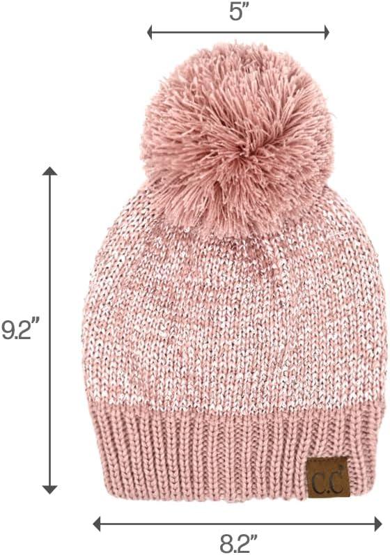 imageCC Sequin Pom Beanie for Women  Acrylic Stretchable Soft Warm Knit Winter Skully Hat with Yarn PomSequinrose  Rose