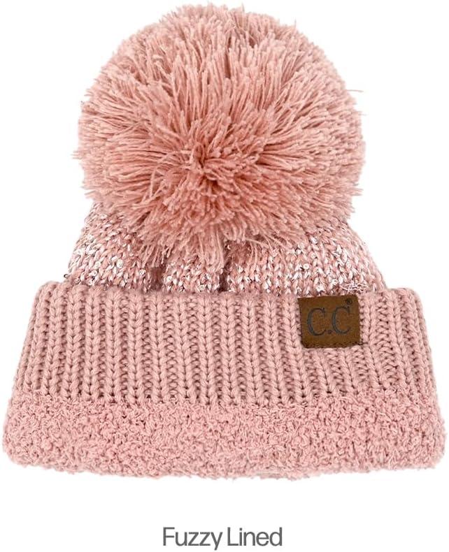 imageCC Sequin Pom Beanie for Women  Acrylic Stretchable Soft Warm Knit Winter Skully Hat with Yarn PomSequinrose  Rose