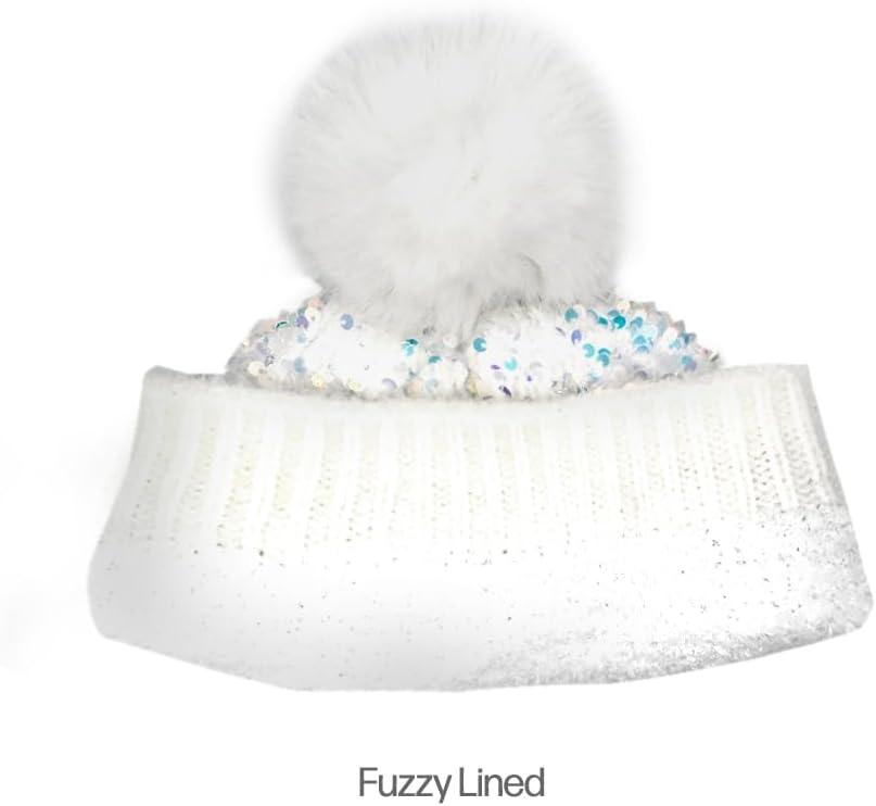imageCC Sequin Pom Beanie for Women  Acrylic Stretchable Soft Warm Knit Winter Skully Hat with Yarn PomSparkleswhite