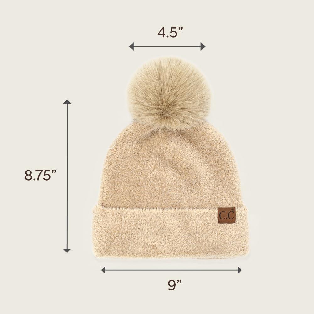 imageCC Sequin Pom Beanie for Women  Acrylic Stretchable Soft Warm Knit Winter Skully Hat with Yarn PomTerrybeige