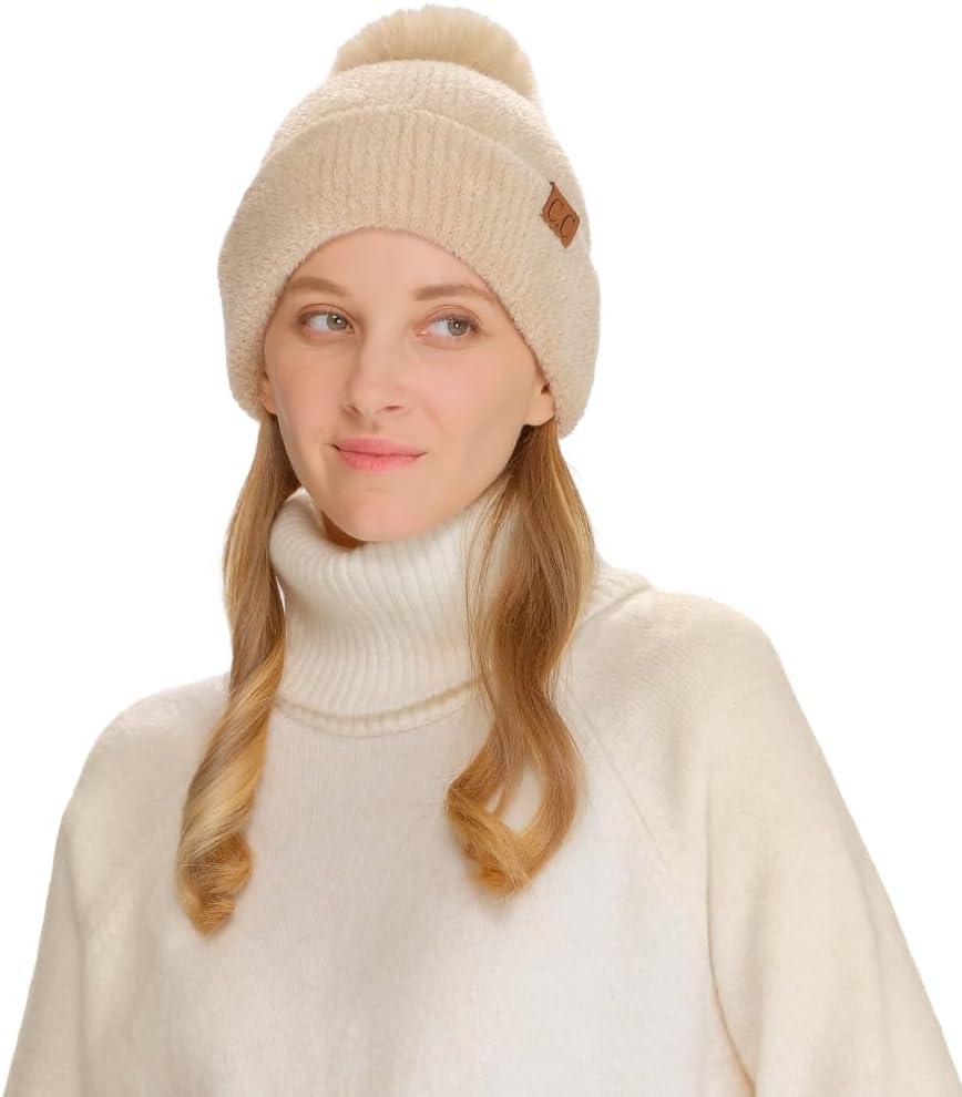 imageCC Sequin Pom Beanie for Women  Acrylic Stretchable Soft Warm Knit Winter Skully Hat with Yarn PomTerrybeige