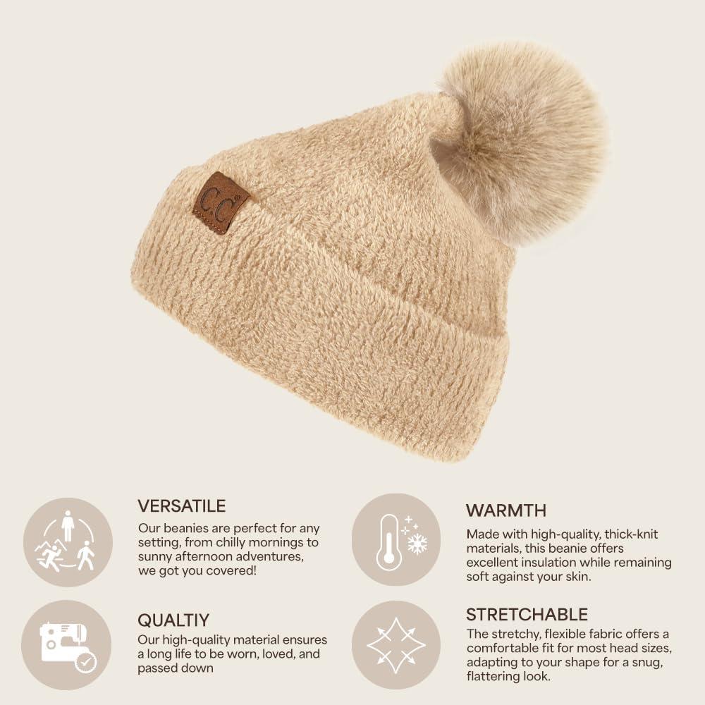 imageCC Sequin Pom Beanie for Women  Acrylic Stretchable Soft Warm Knit Winter Skully Hat with Yarn PomTerrybeige