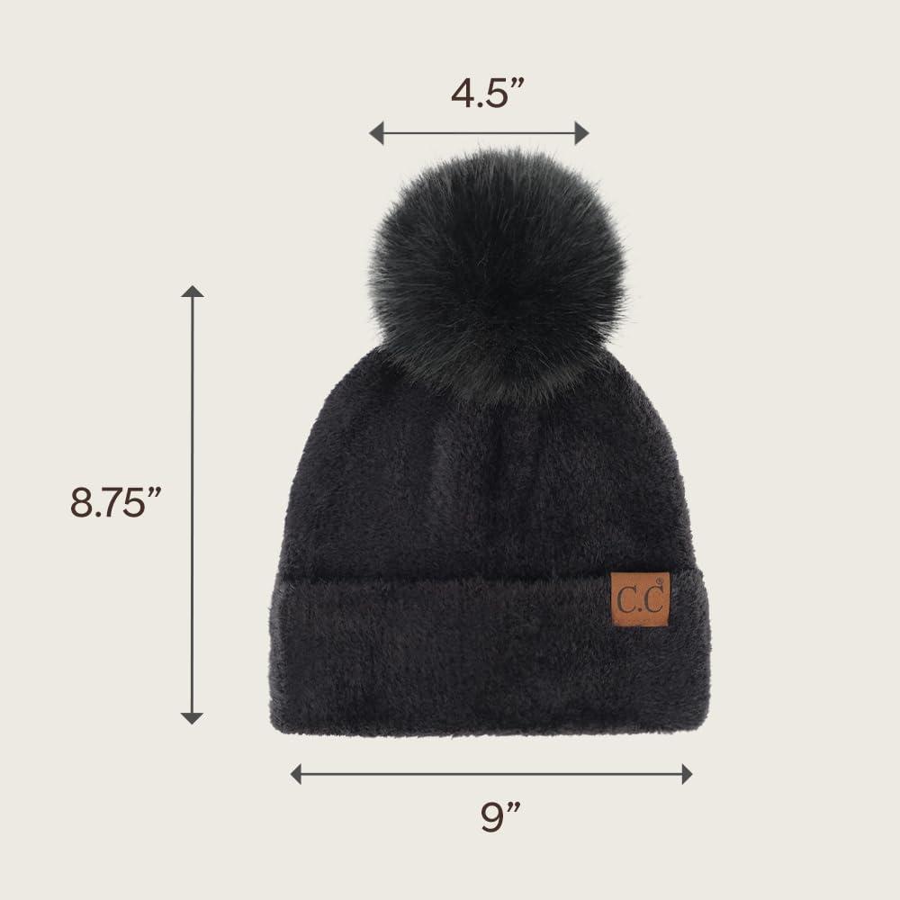 imageCC Sequin Pom Beanie for Women  Acrylic Stretchable Soft Warm Knit Winter Skully Hat with Yarn PomTerryblack