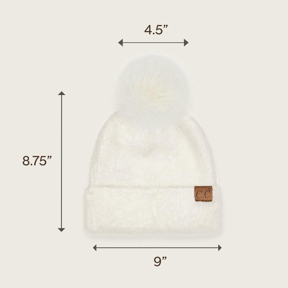 imageCC Sequin Pom Beanie for Women  Acrylic Stretchable Soft Warm Knit Winter Skully Hat with Yarn PomTerryivory