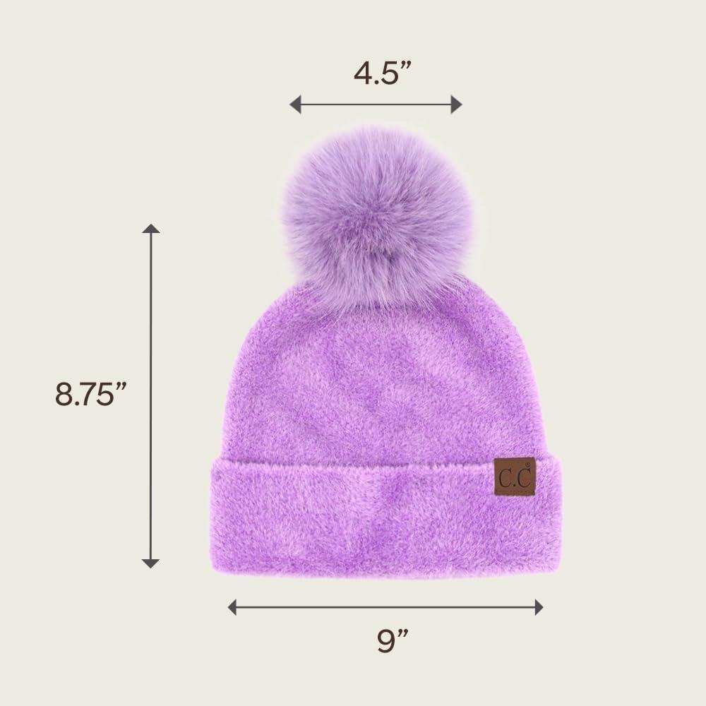 imageCC Sequin Pom Beanie for Women  Acrylic Stretchable Soft Warm Knit Winter Skully Hat with Yarn PomTerrylavender