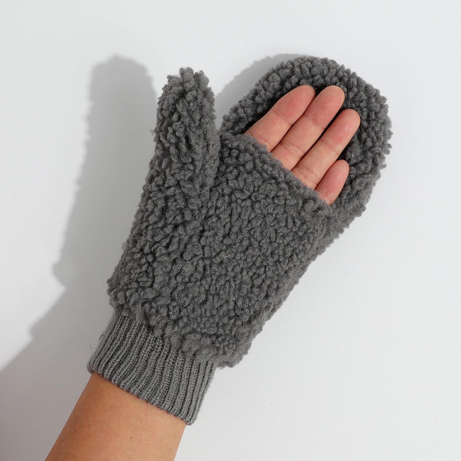 imageCC Sherpa Cuff Beanie Hat Suede Logo and Sherpa Mitten Gloves HAT008MT008Grey Mitten