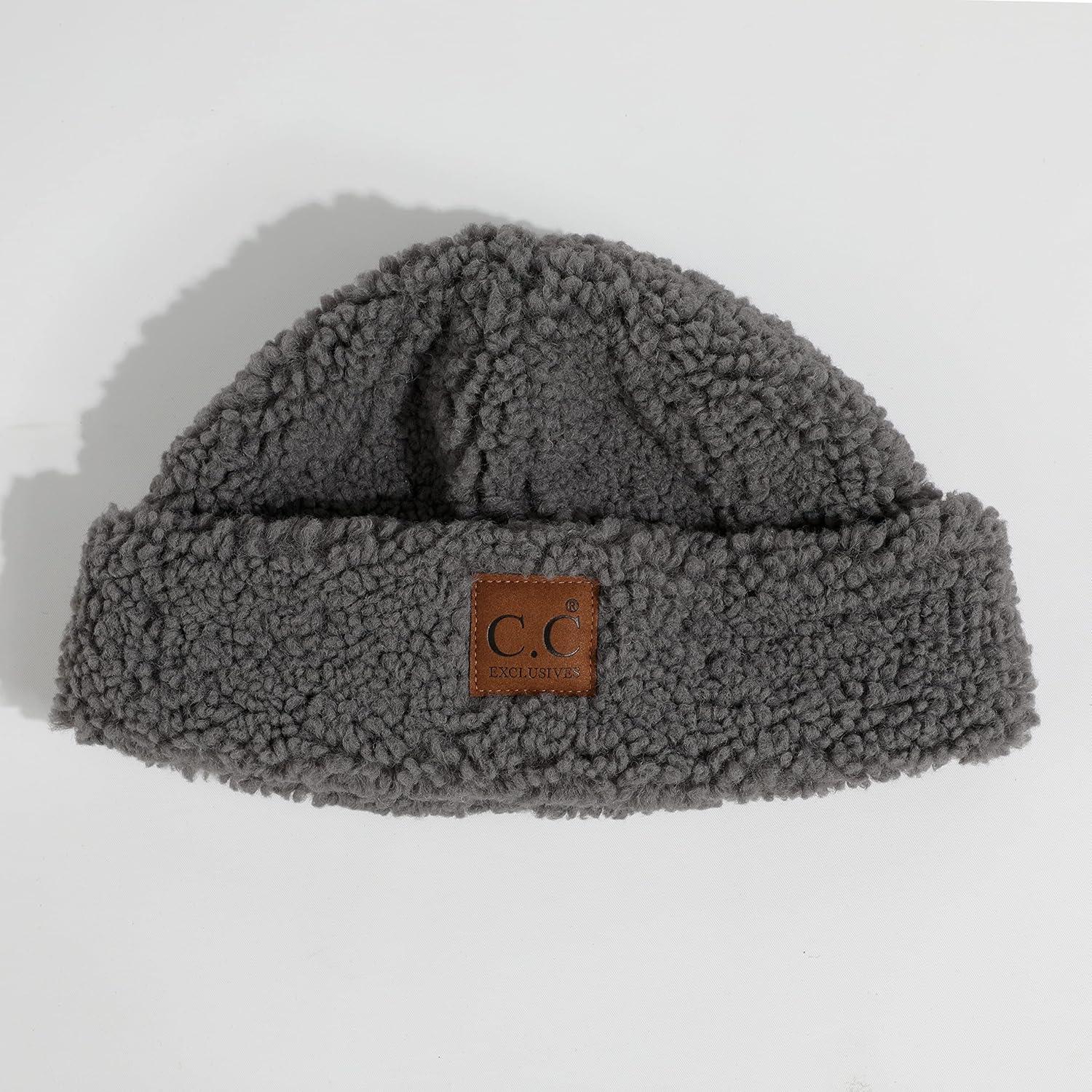 imageCC Sherpa Cuff Beanie Hat Suede Logo and Sherpa Mitten Gloves HAT008MT008Greybeanie