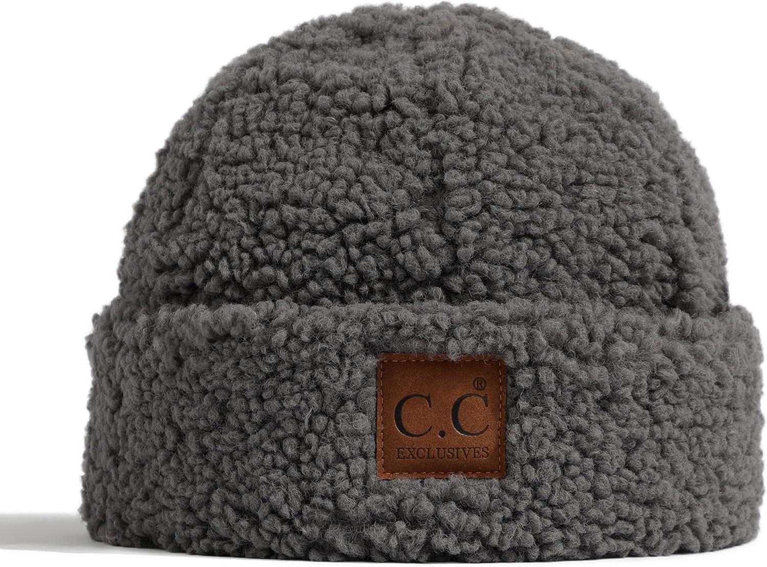 imageCC Sherpa Cuff Beanie Hat Suede Logo and Sherpa Mitten Gloves HAT008MT008Greygift Set