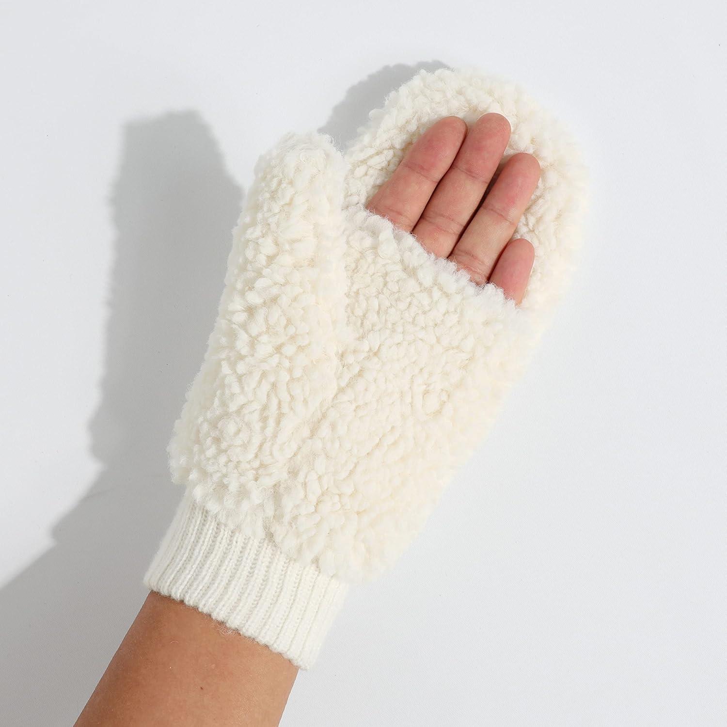 imageCC Sherpa Cuff Beanie Hat Suede Logo and Sherpa Mitten Gloves HAT008MT008Ivory Mitten