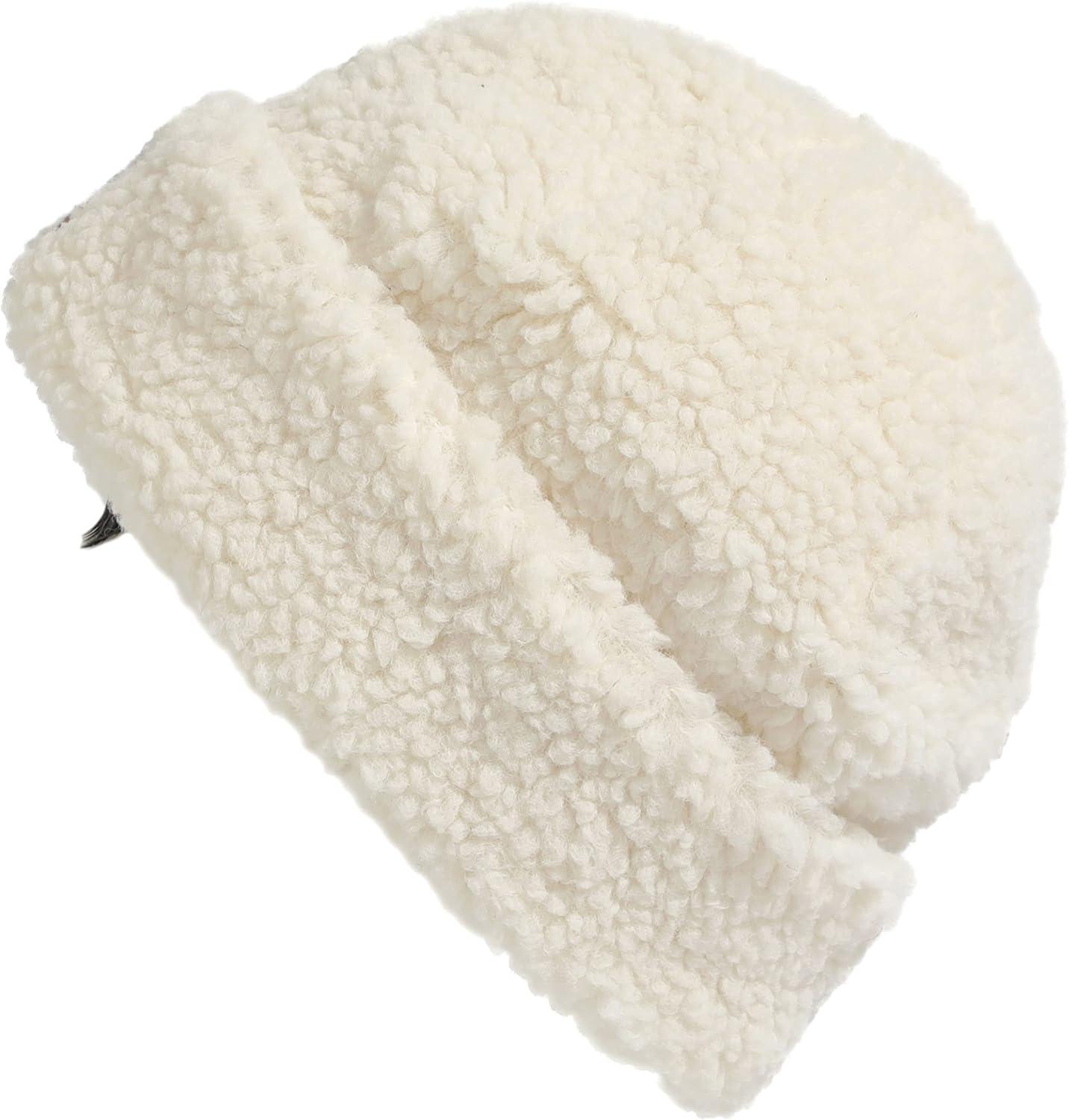 imageCC Sherpa Cuff Beanie Hat Suede Logo and Sherpa Mitten Gloves HAT008MT008Ivorybeanie
