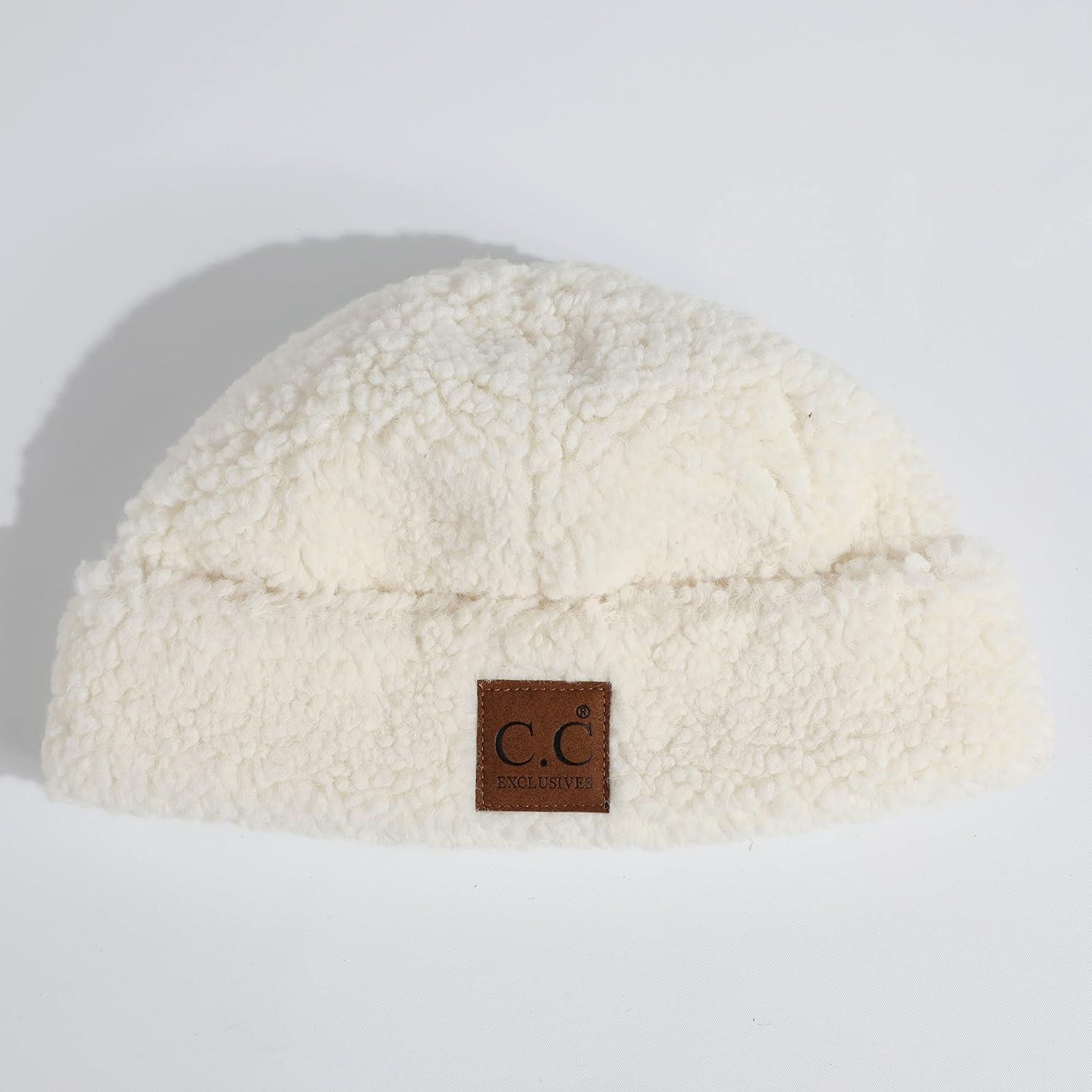 imageCC Sherpa Cuff Beanie Hat Suede Logo and Sherpa Mitten Gloves HAT008MT008Ivorybeanie