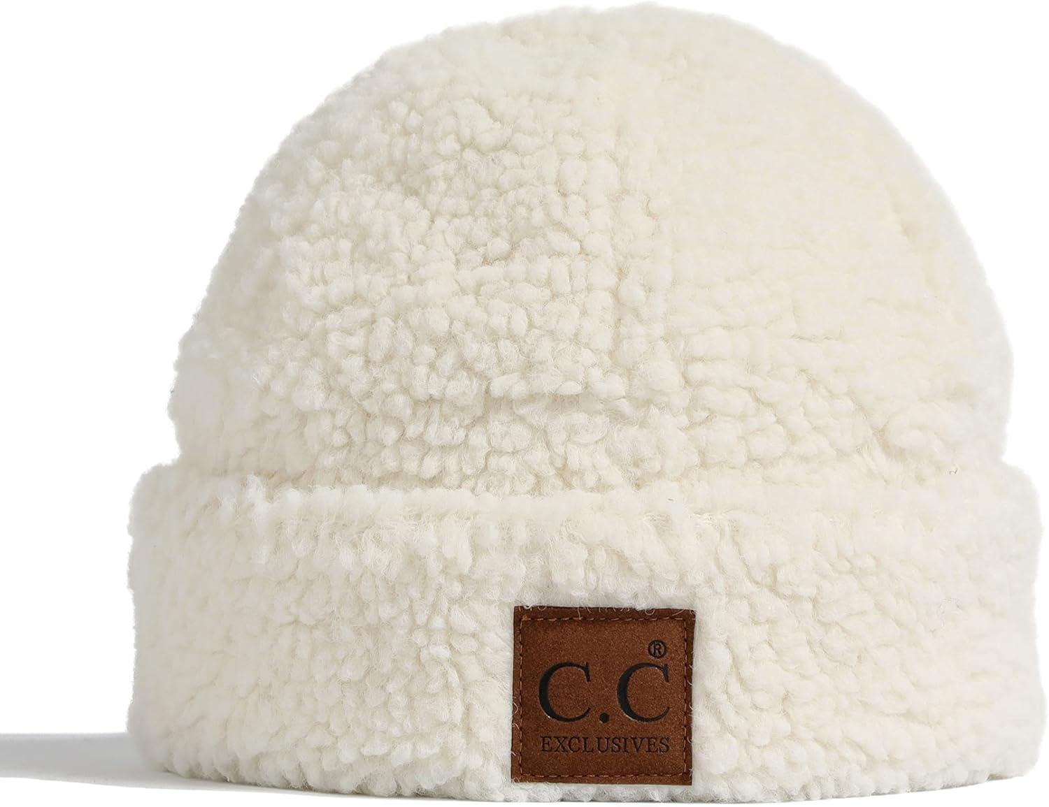 imageCC Sherpa Cuff Beanie Hat Suede Logo and Sherpa Mitten Gloves HAT008MT008Ivorygift Set