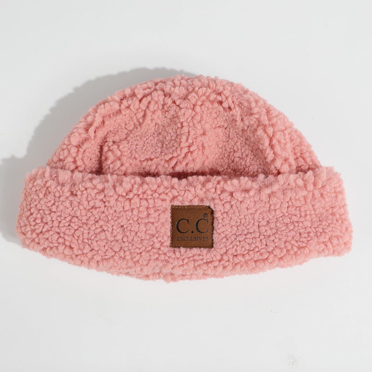 imageCC Sherpa Cuff Beanie Hat Suede Logo and Sherpa Mitten Gloves HAT008MT008Rosebeanie