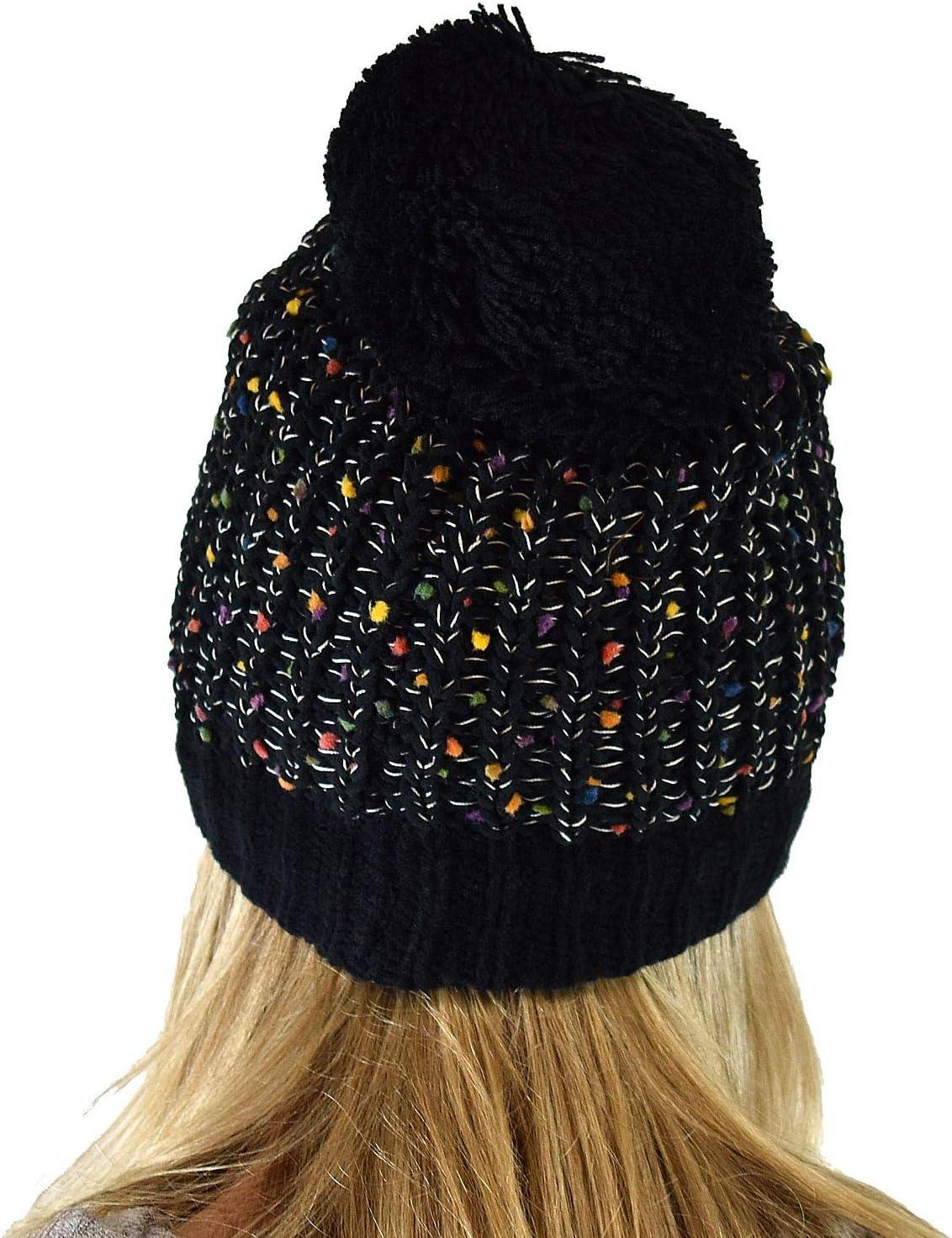imageCC Soft Winter Warm Confetti Knit Chenille Pom Beanie HatBlack