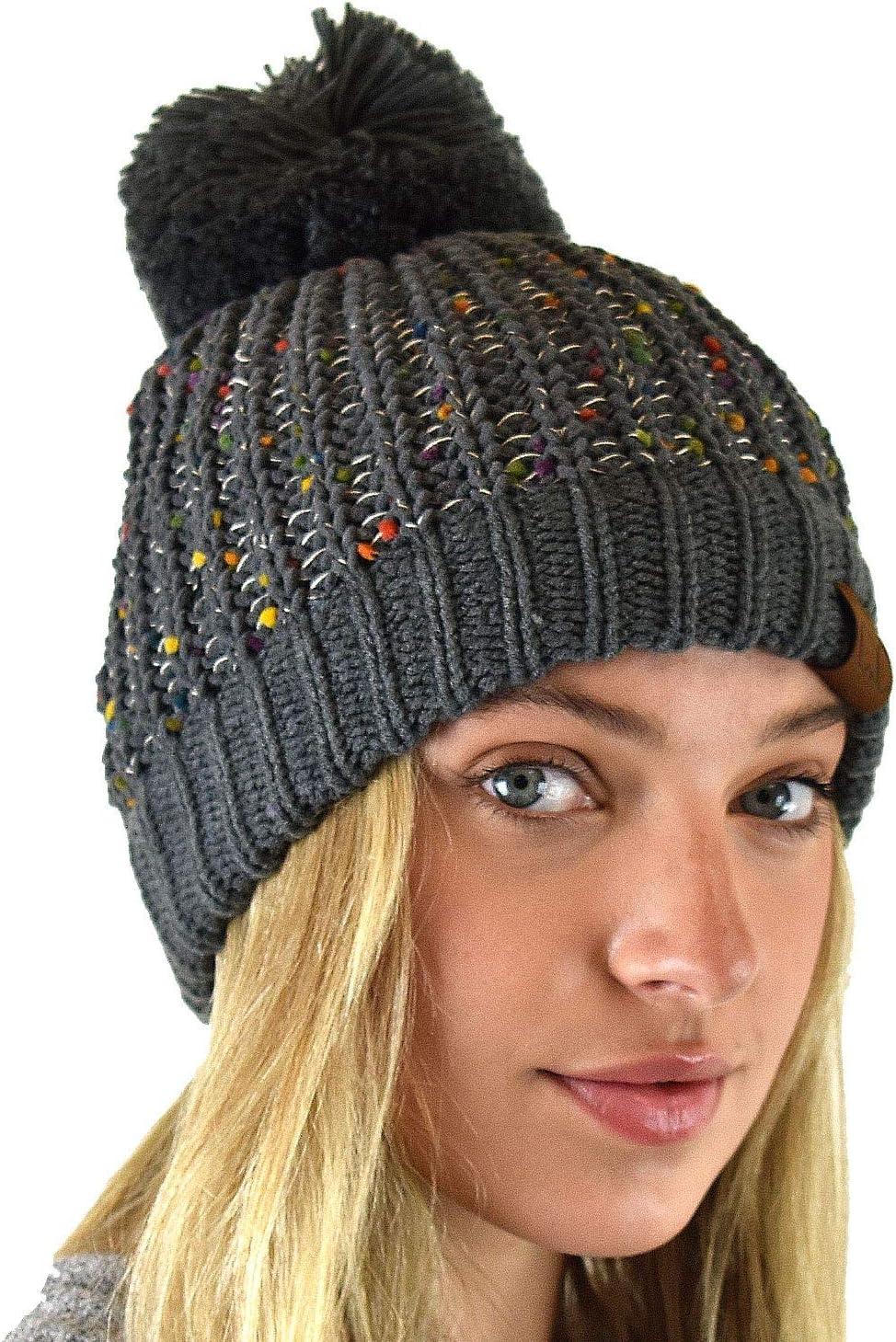 imageCC Soft Winter Warm Confetti Knit Chenille Pom Beanie HatDark Melange Gray