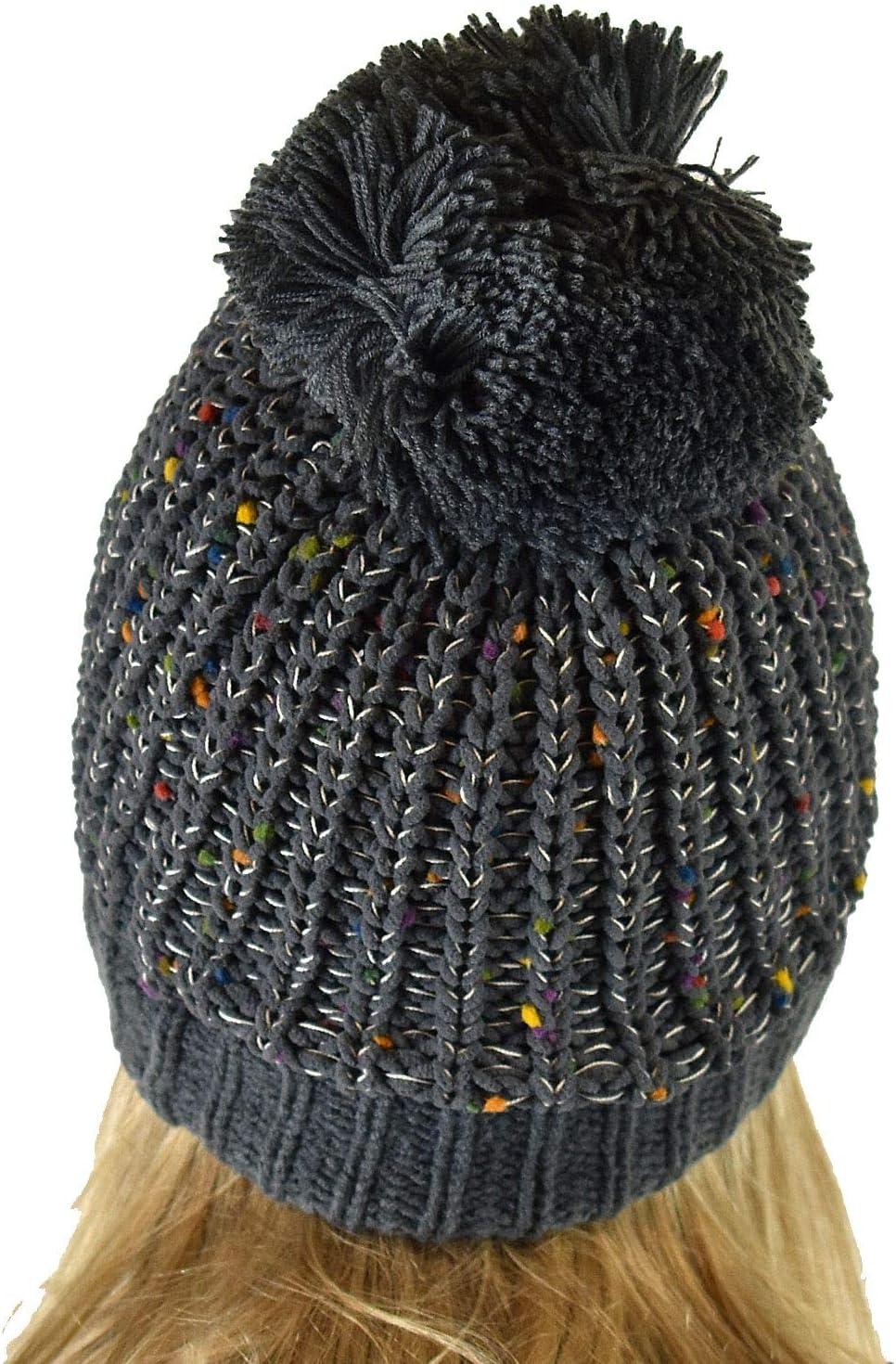 imageCC Soft Winter Warm Confetti Knit Chenille Pom Beanie HatDark Melange Gray
