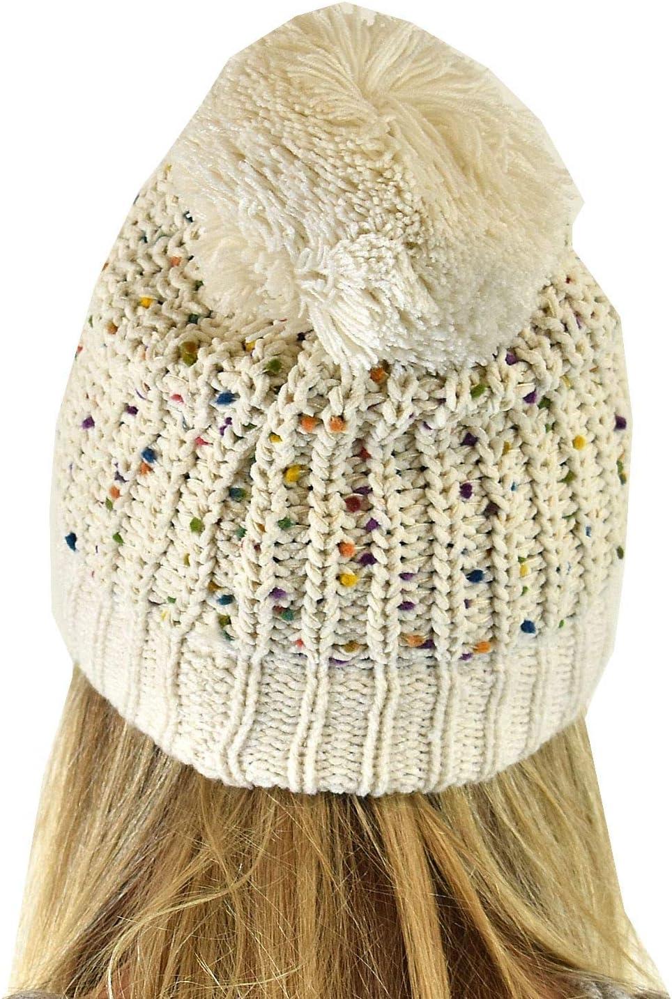imageCC Soft Winter Warm Confetti Knit Chenille Pom Beanie HatOatmeal