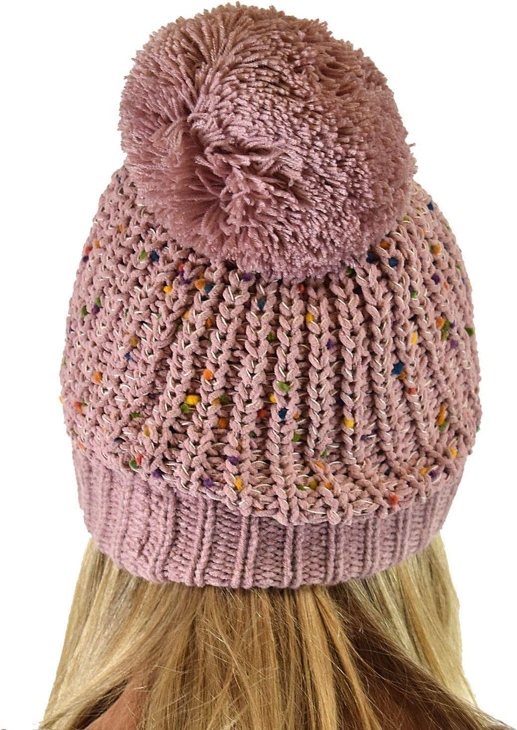 imageCC Soft Winter Warm Confetti Knit Chenille Pom Beanie HatRose