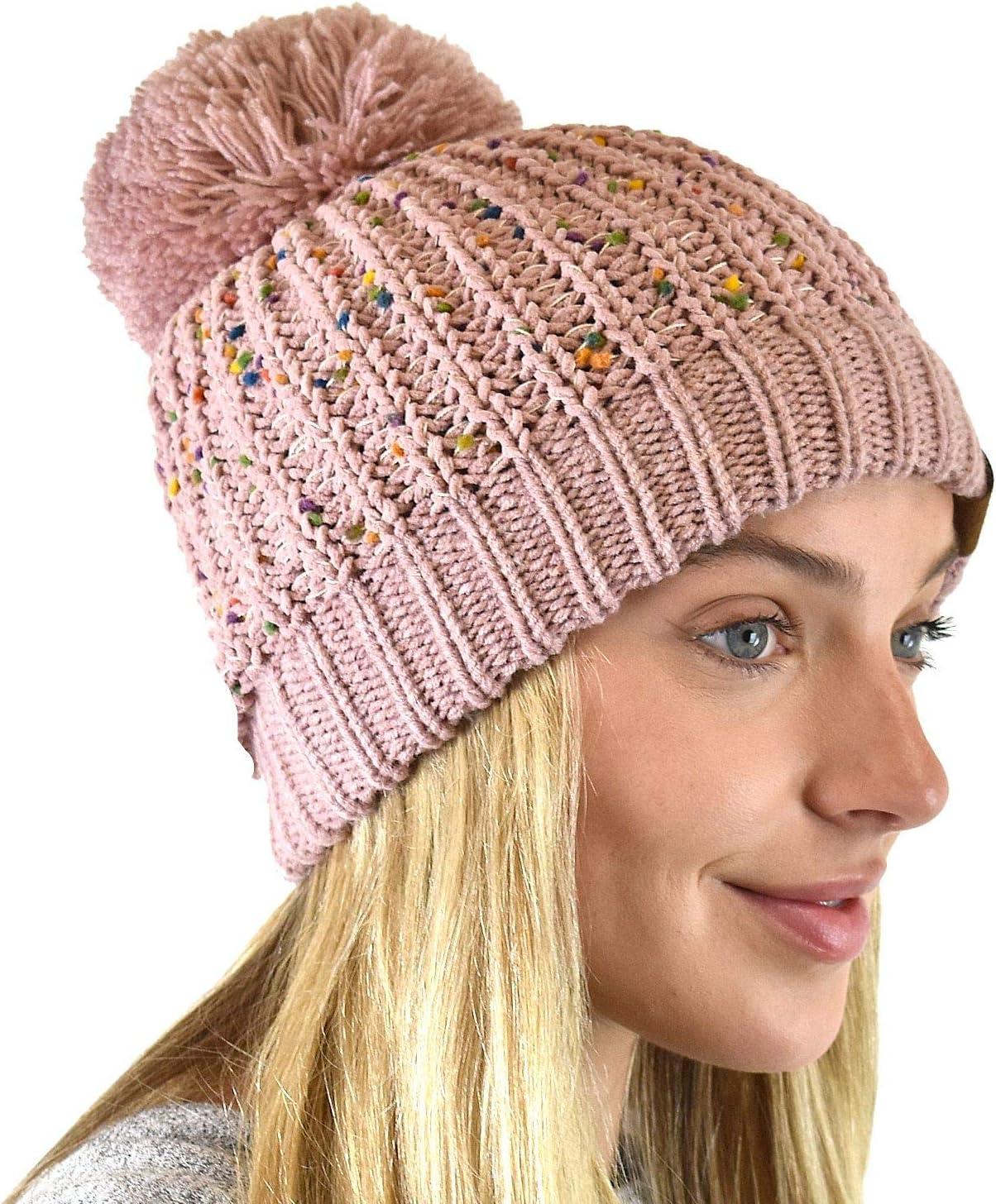 imageCC Soft Winter Warm Confetti Knit Chenille Pom Beanie HatRose