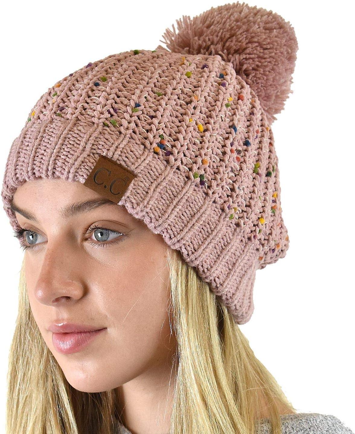 imageCC Soft Winter Warm Confetti Knit Chenille Pom Beanie HatRose