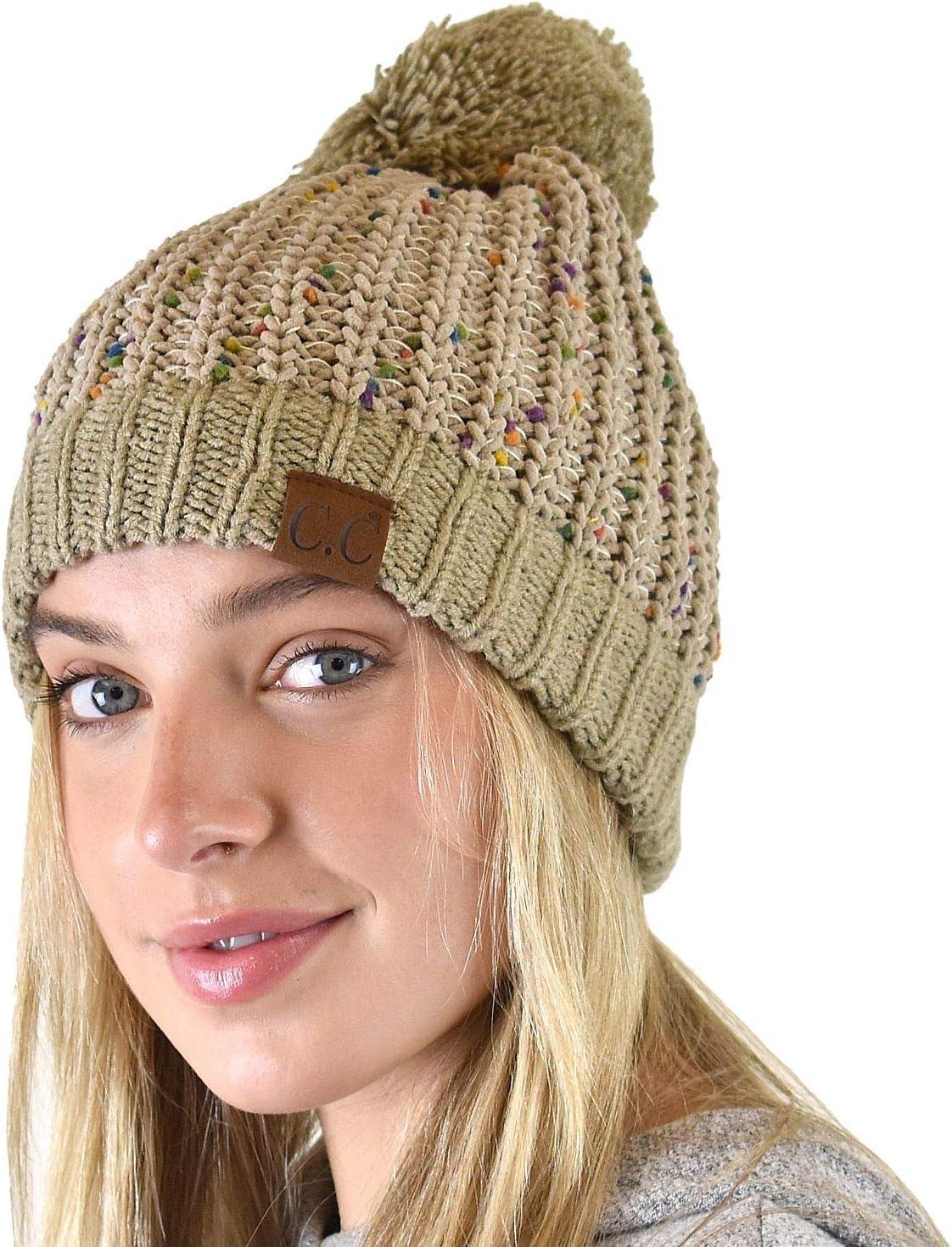 imageCC Soft Winter Warm Confetti Knit Chenille Pom Beanie HatTaupe