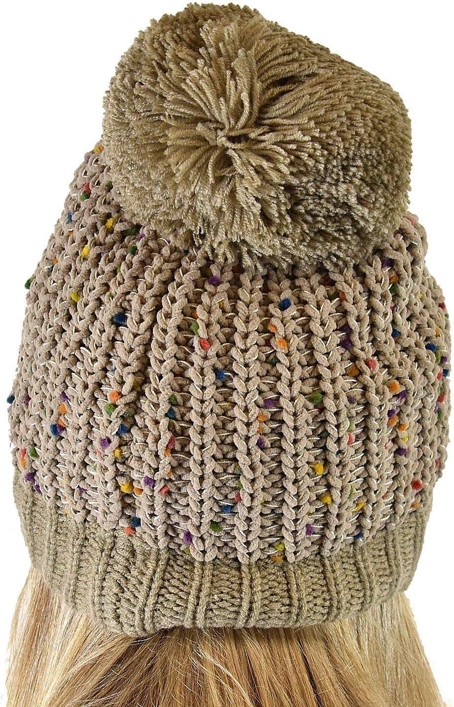 imageCC Soft Winter Warm Confetti Knit Chenille Pom Beanie HatTaupe