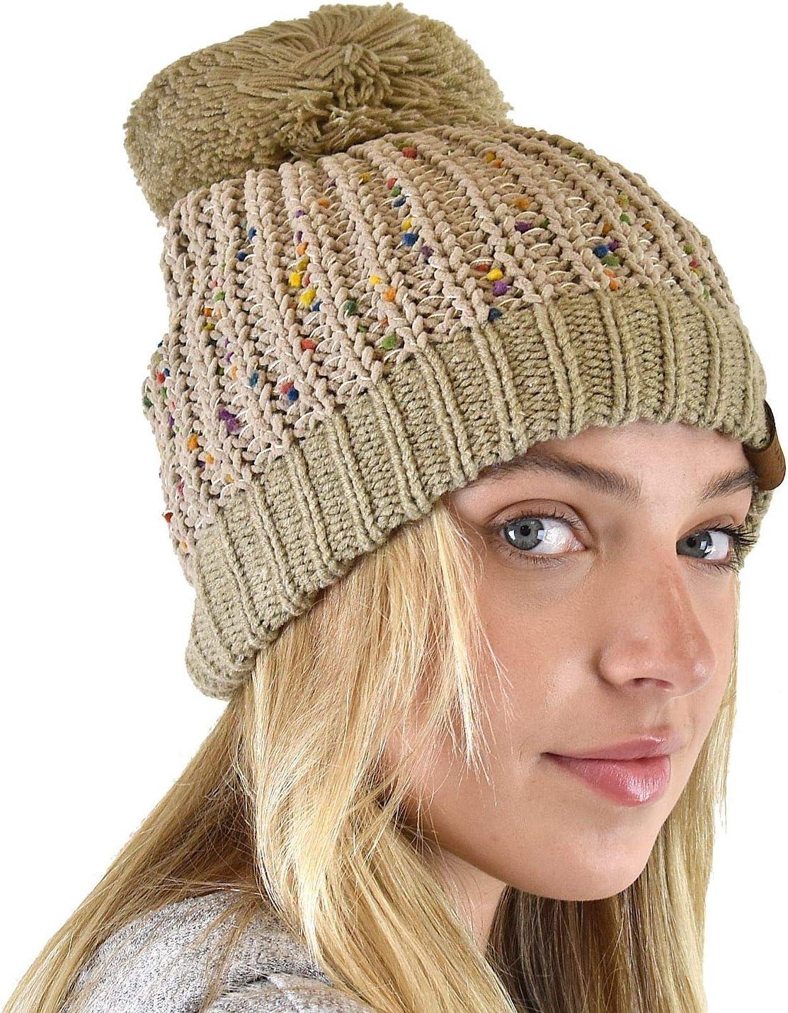 imageCC Soft Winter Warm Confetti Knit Chenille Pom Beanie HatTaupe