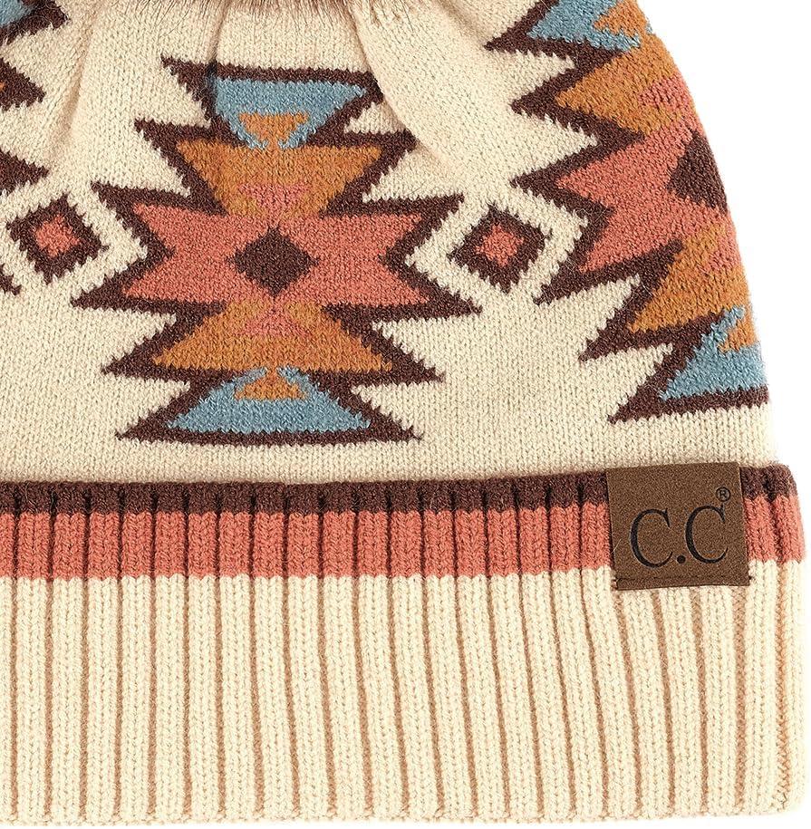 imageCC Southwest Pattern Pom Beanie for WomenAztecbeige