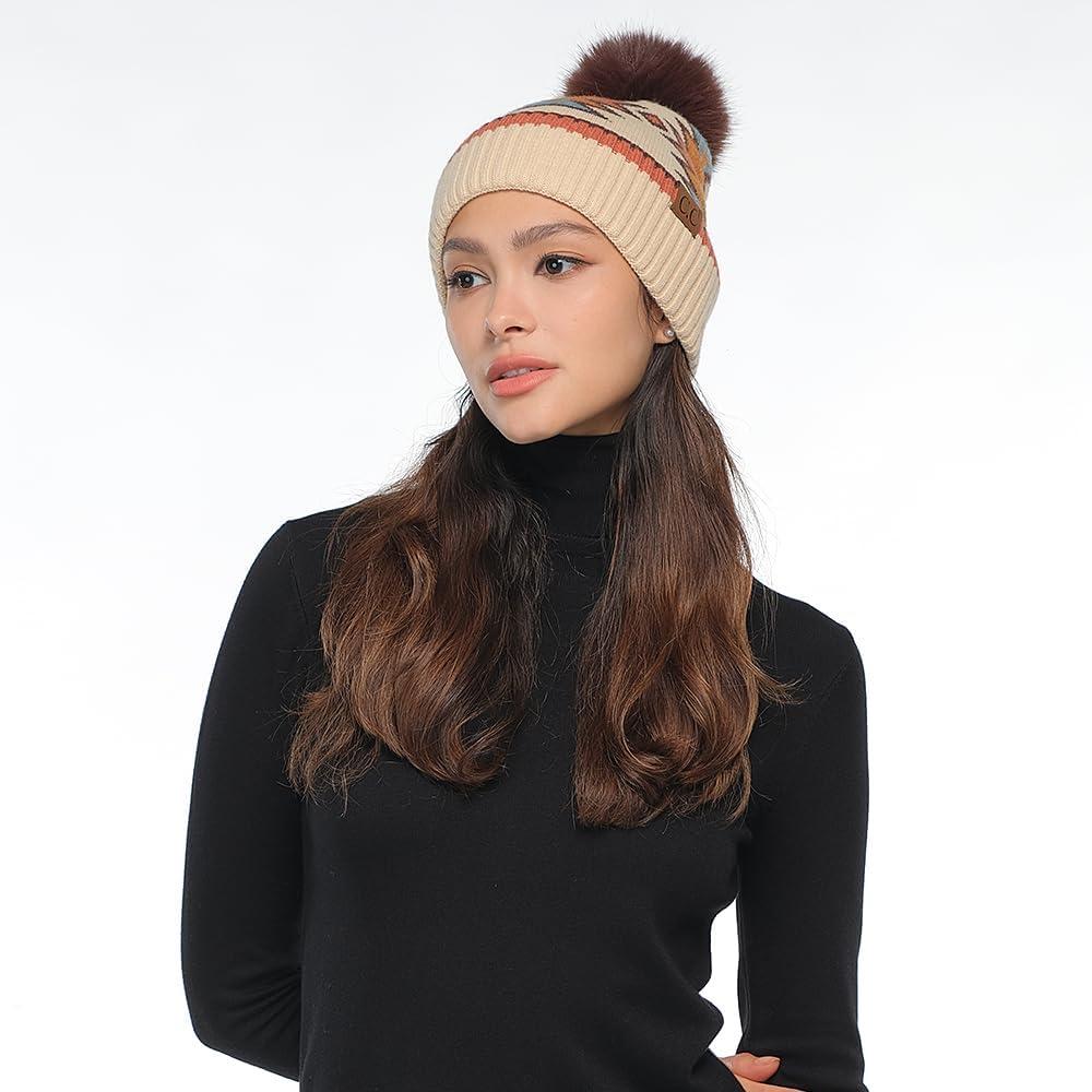 imageCC Southwest Pattern Pom Beanie for WomenAztecbeige