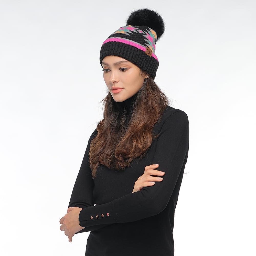 imageCC Southwest Pattern Pom Beanie for WomenAztecblack Multi