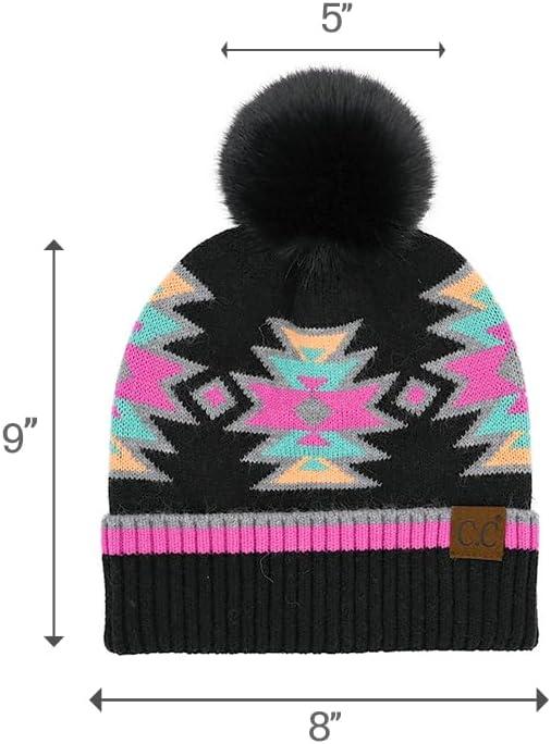 imageCC Southwest Pattern Pom Beanie for WomenAztecblack Multi